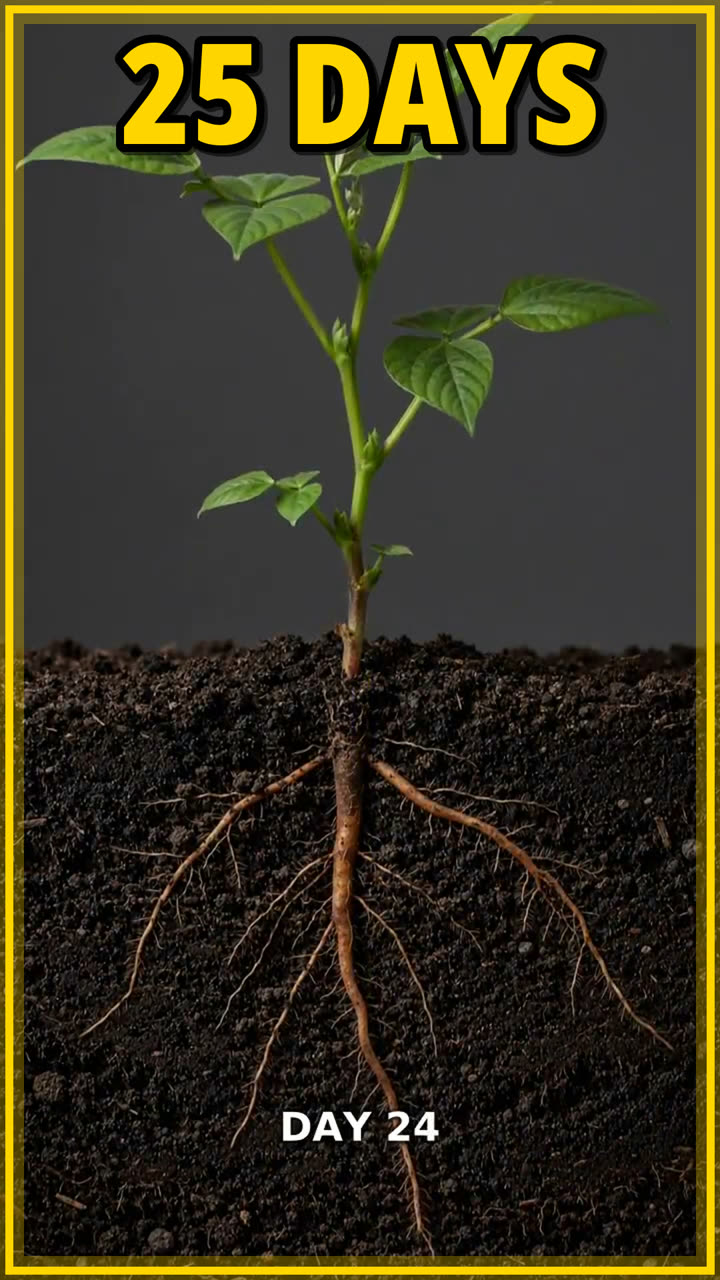 Cross-section of a bean seed germinating below the soil