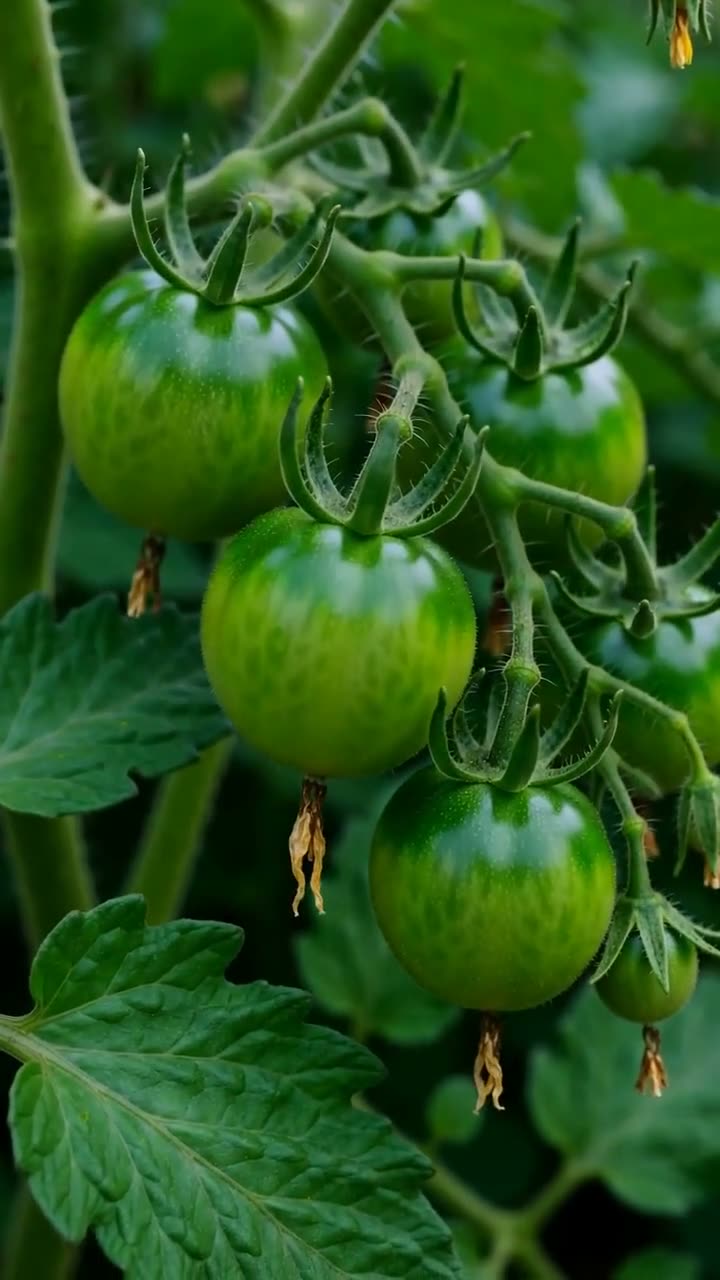 Young green tomatoes on the vine